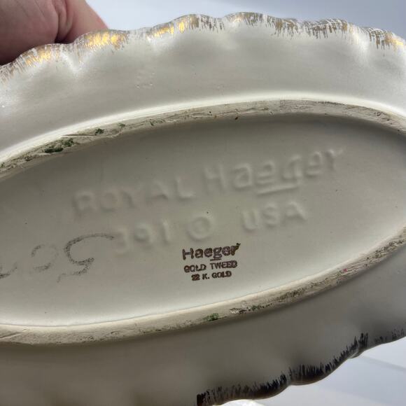 Vintage Haeger Gold Tweed 18K Gold Oval Console Bowl Dish Ceramic Pottery MCM - Picture 6 of 10